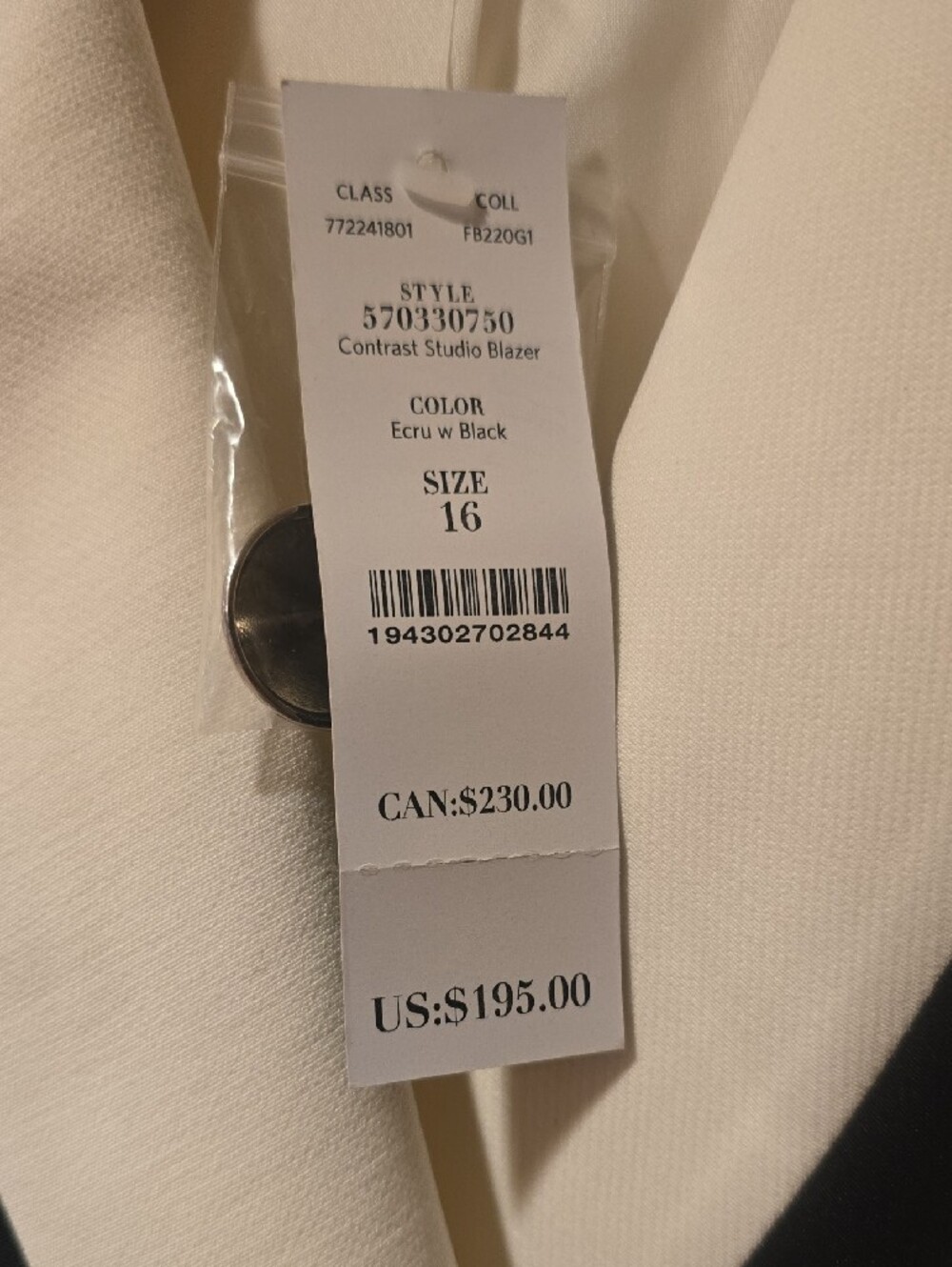 White House Black Market White Blazer with Black Trim - Picture 2 of 2